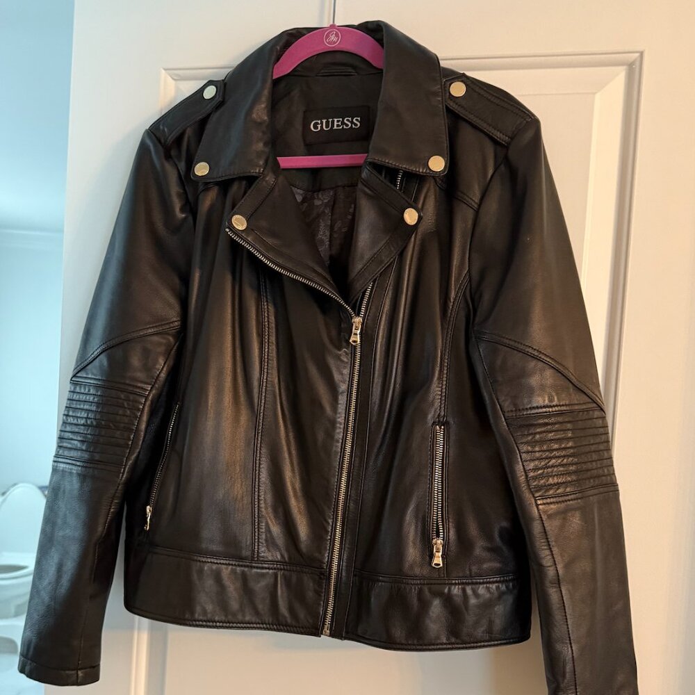 GUESS BLACK LEATHER MOTORCYCLE JACKET